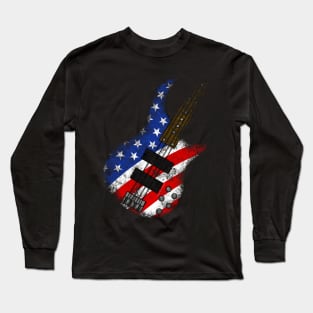 American Flag Bass Guitar Bassist 4th July Long Sleeve T-Shirt